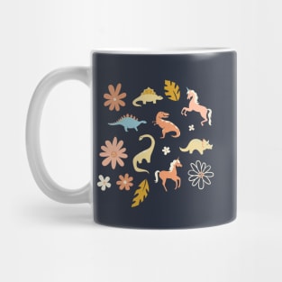 Dinosaurs + Unicorns in Coral + Blue Mug